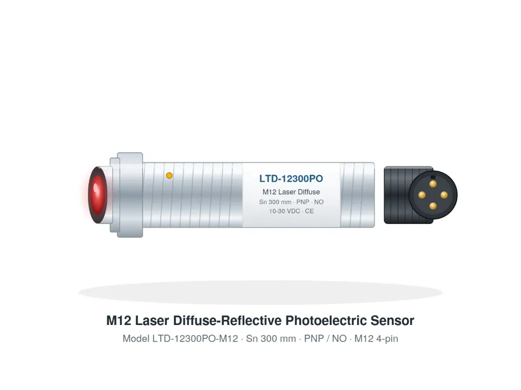 [108-015] Laser Diffuse-Reflective Photoelectric Sensor : LTD-12300PO-M12 : Jimou